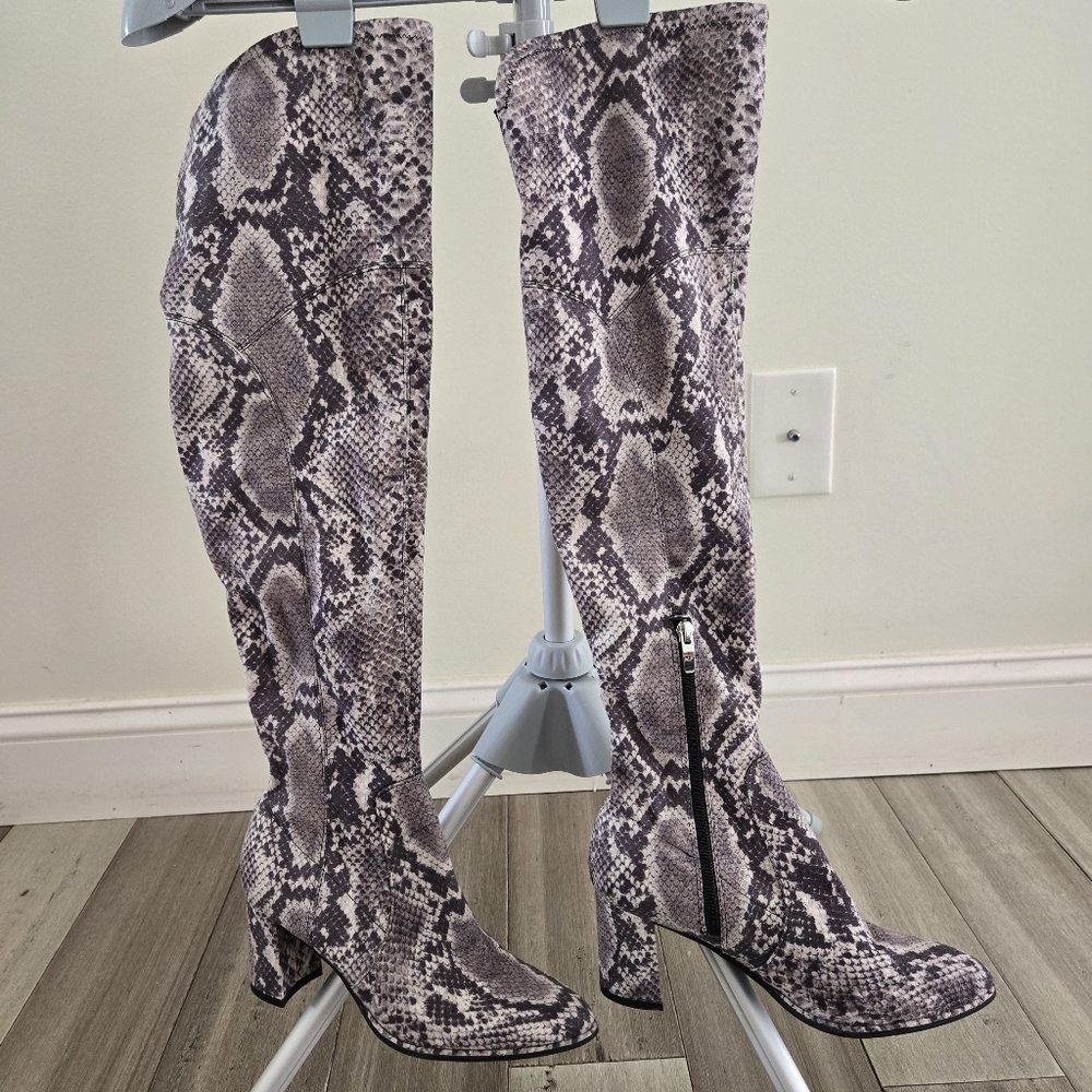 Marc Fisher thigh high snakeskin print boots